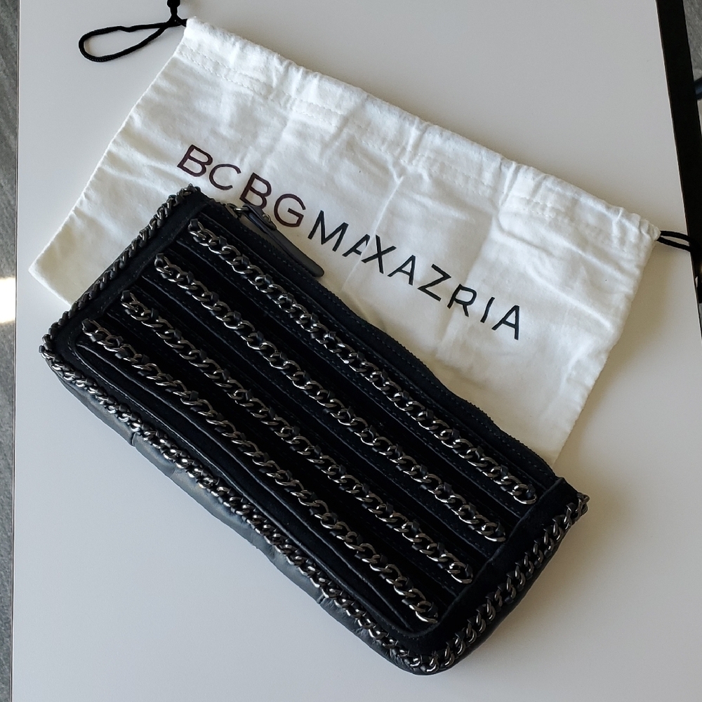BCBGMaxAzria Black Clutch with Silver Chains